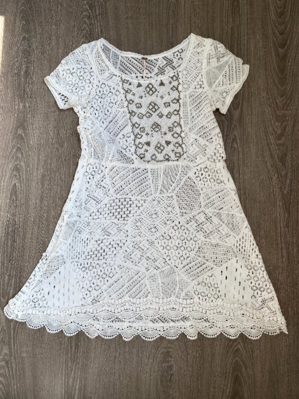 Free People White Lace Mini Dress Crochet Beach Boho Swim Coverup Size Small